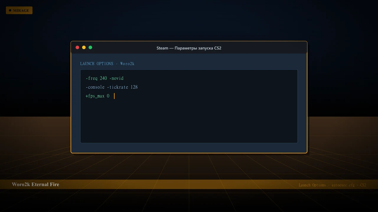Конфиг Woro2k в CS2 — launch options и autoexec.cfg