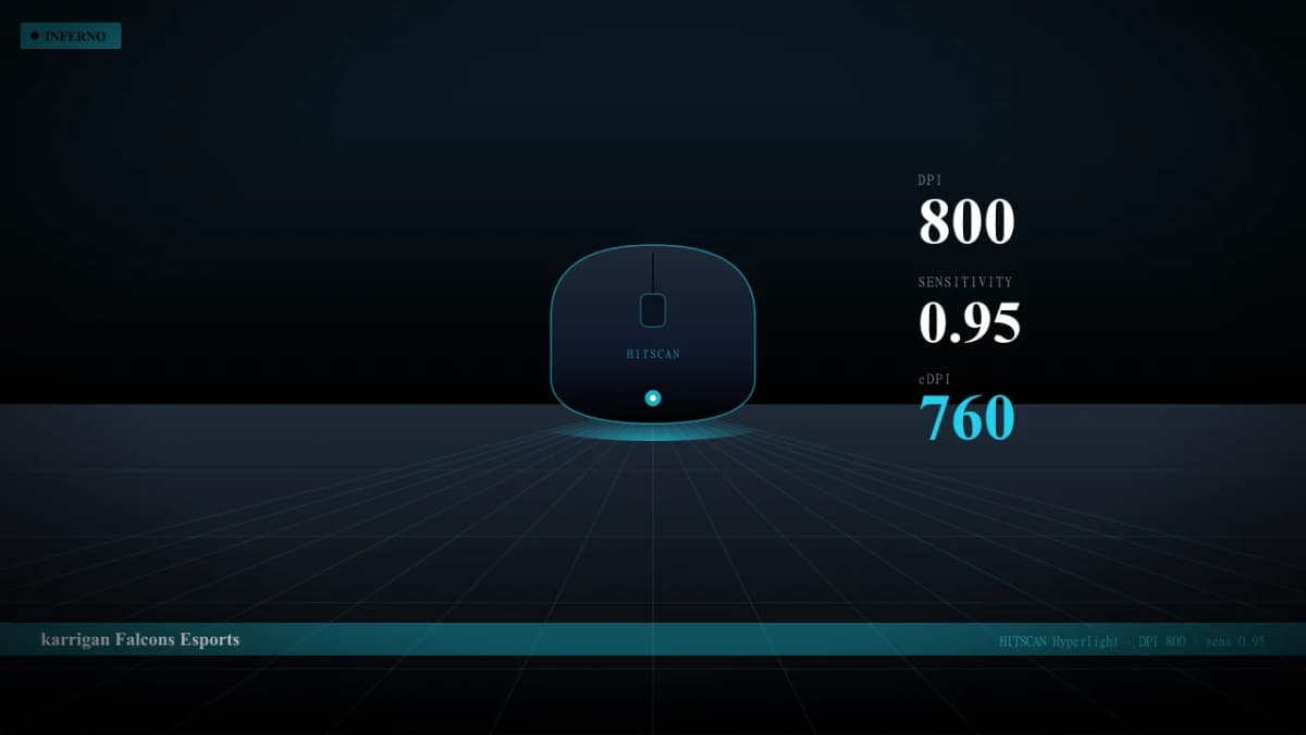 Мышь karrigan в CS2 — HITSCAN Hyperlight, DPI 800, sens 0.95