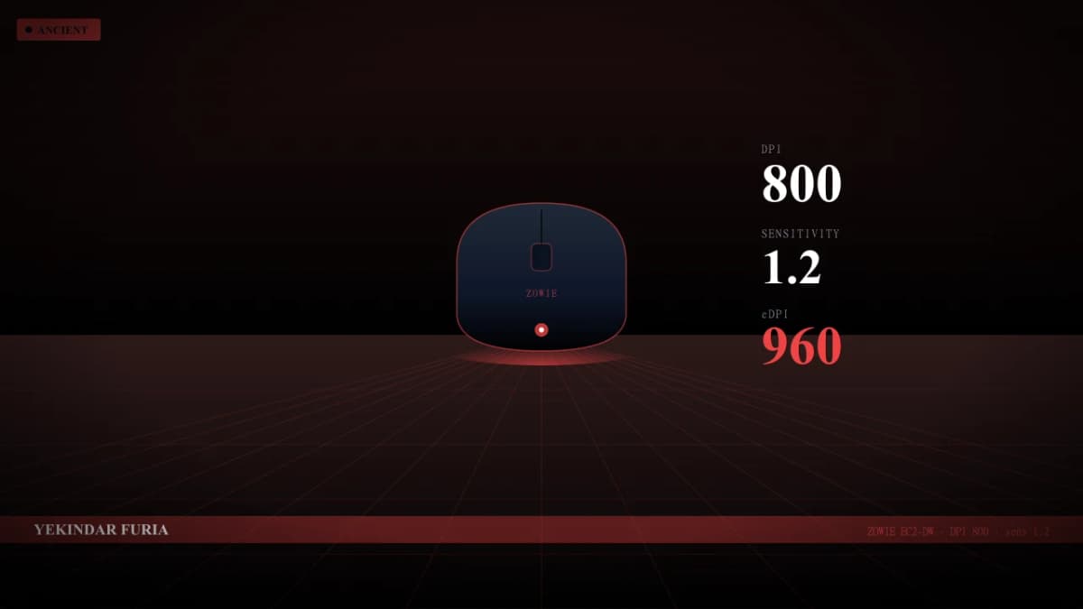 Мышь YEKINDAR в CS2 — ZOWIE EC2-DW, DPI 800, sens 1.2