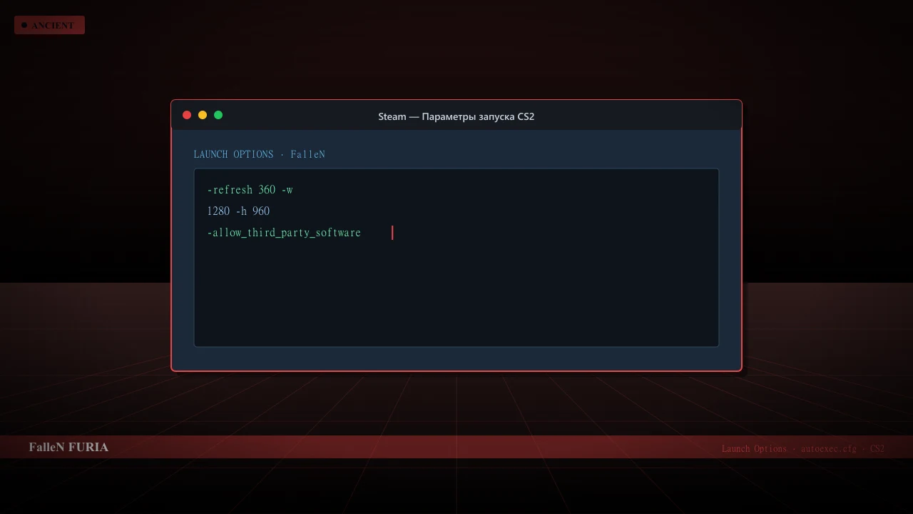 Конфиг FalleN в CS2 — launch options и autoexec.cfg