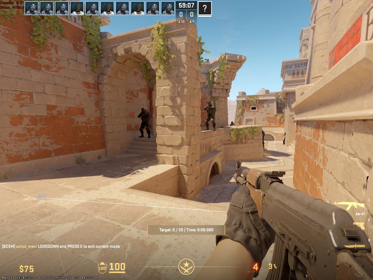 Боты на карте 5E_Prac_Anubis_Prefire — расстановка целей по позициям Anubis