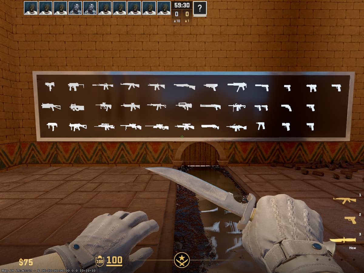 Выбор оружия в 5E_Prac_Anubis_Prefire CS2 — стволы для тренировки префаера