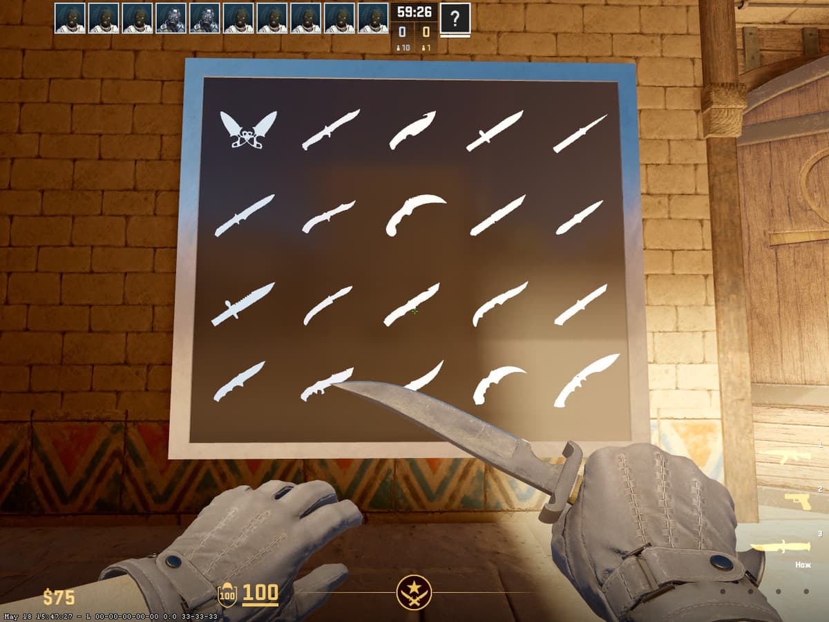 Выбор ножей 5E_Prac_Anubis_Prefire — ножи CS2 для тренировочной карты