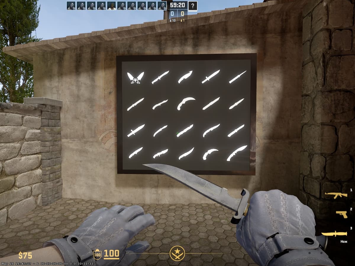 Выбор ножей 5E_Prac_Inferno_Prefire — список ножей CS2 для тренировочной карты