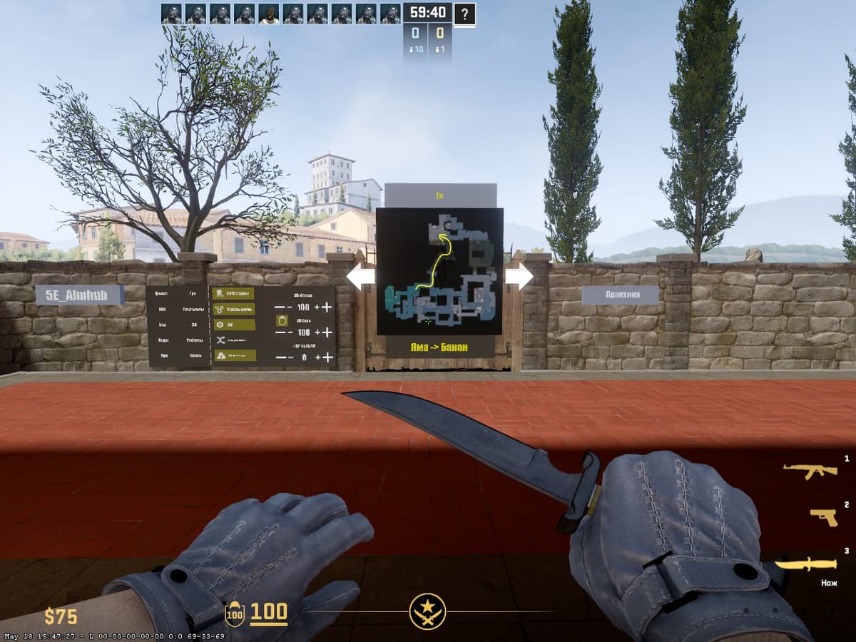 5E_Prac_Inferno_Prefire CS2 — основное меню тренировочной карты для префаера на Inferno (banana, top mid, A-site)