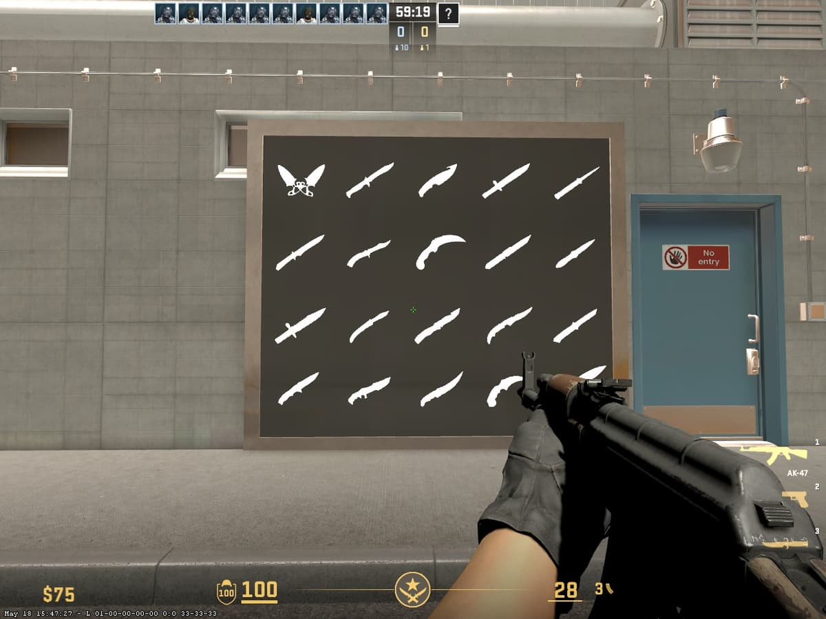 Выбор ножей в 5E_Prac_Nuke_Prefire — список ножей CS2 для Workshop-карты