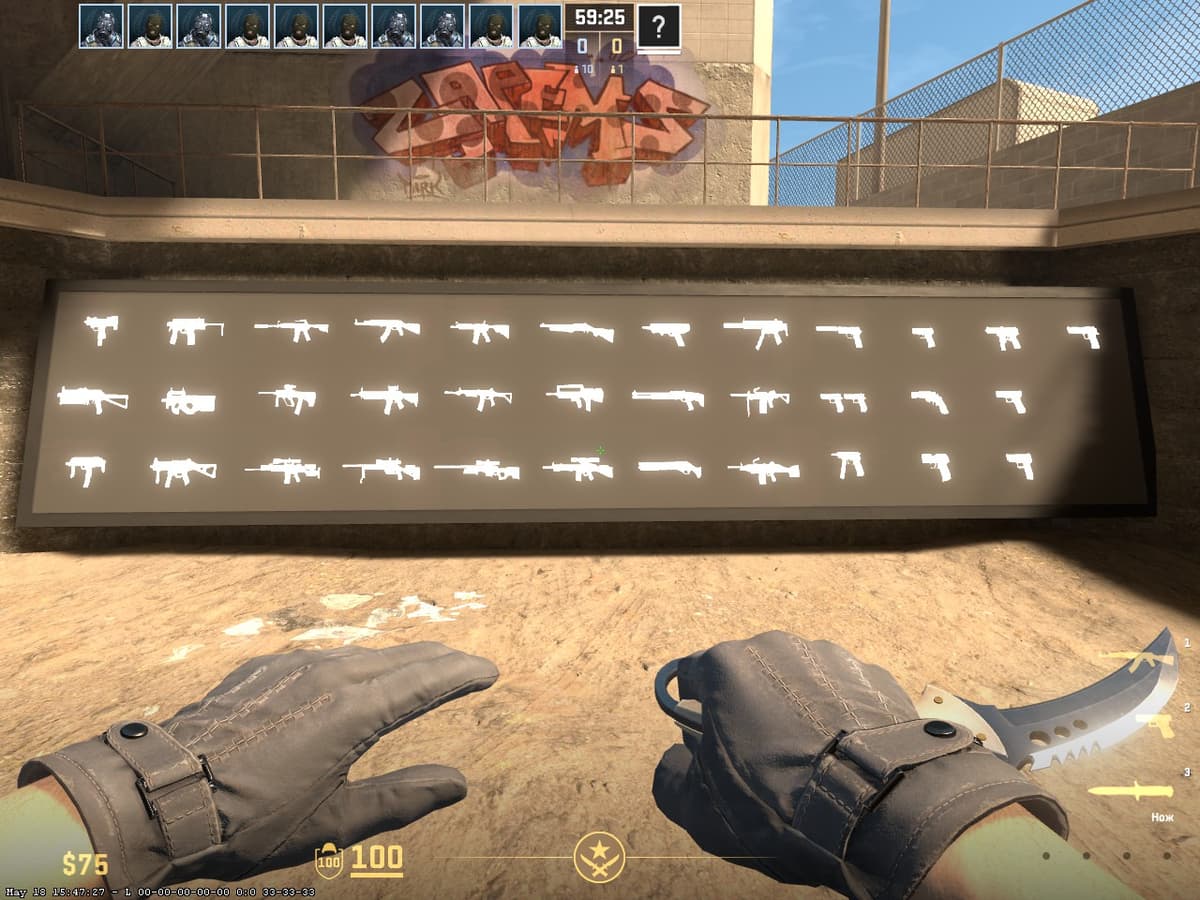 Выбор оружия 5E_Prac_Overpass_Prefire — стволы CS2 для тренировки на Overpass