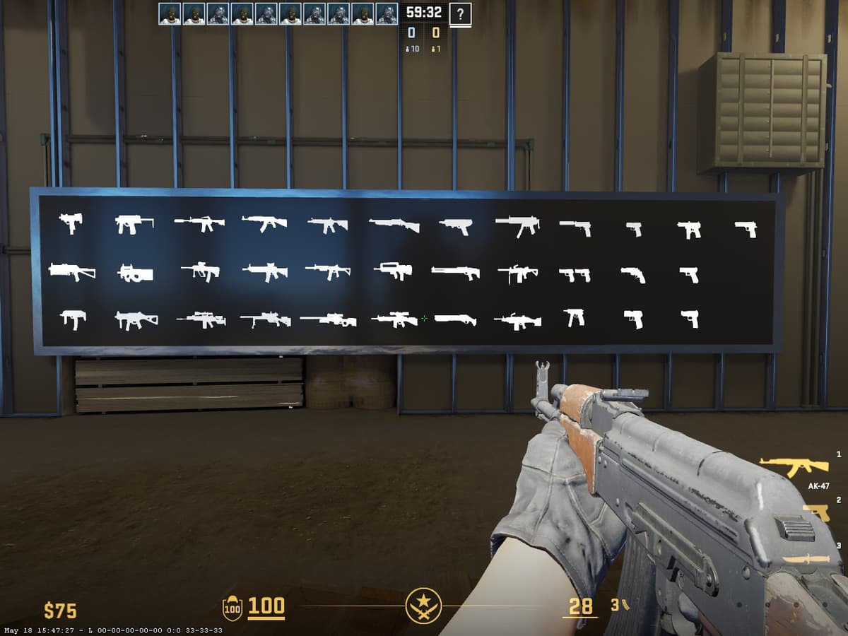 Выбор оружия 5E_Prac_Vertigo_Prefire — стволы CS2 для тренировки на Vertigo