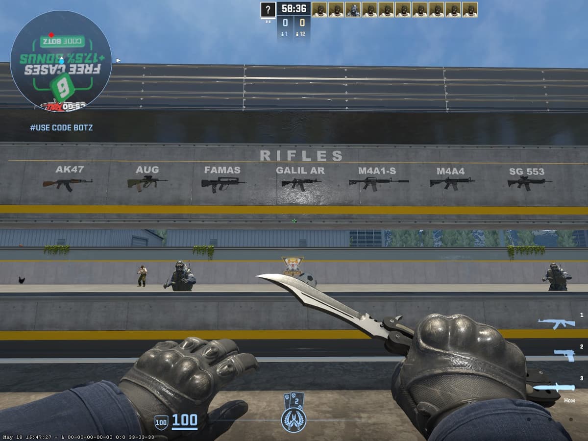 Выбор оружия на aim_botz CS2 — список стволов для тренировки точности