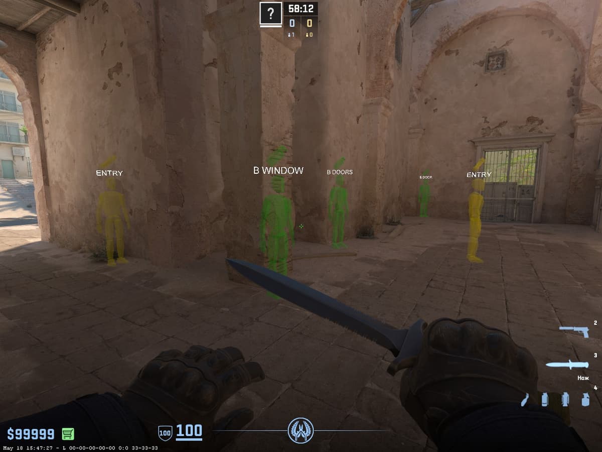 Смоки и гранаты при медленном заходе на B — Dust 2 Utility CS2