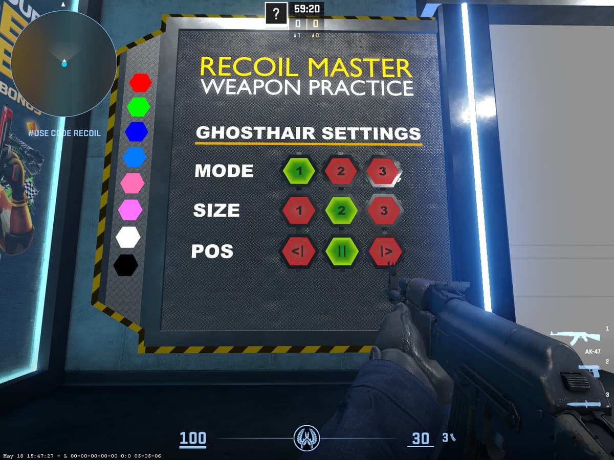 Настройки карты Recoil Master CS2 — параметры тренировки контроля отдачи
