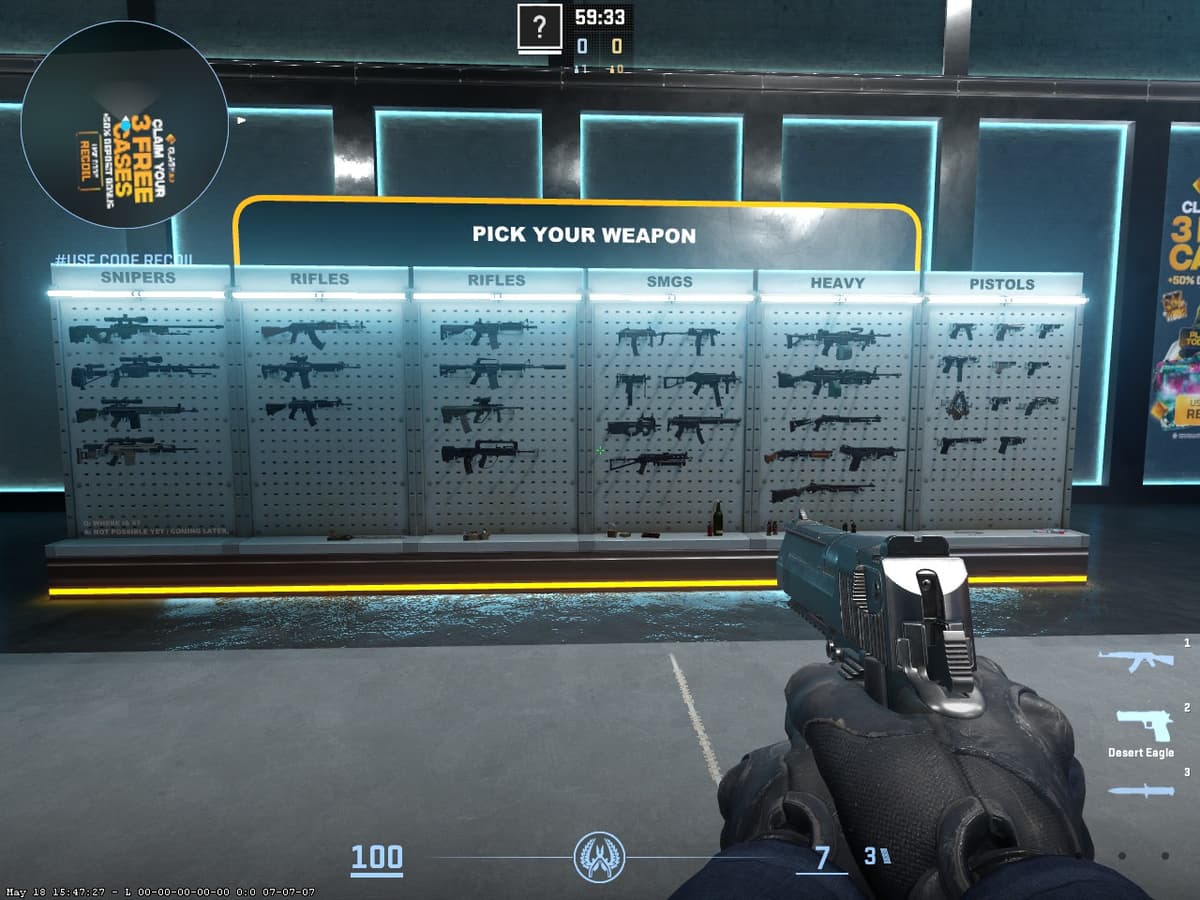 Выбор оружия в Recoil Master CS2 — AK-47, M4 и другие стволы для тренировки спрея