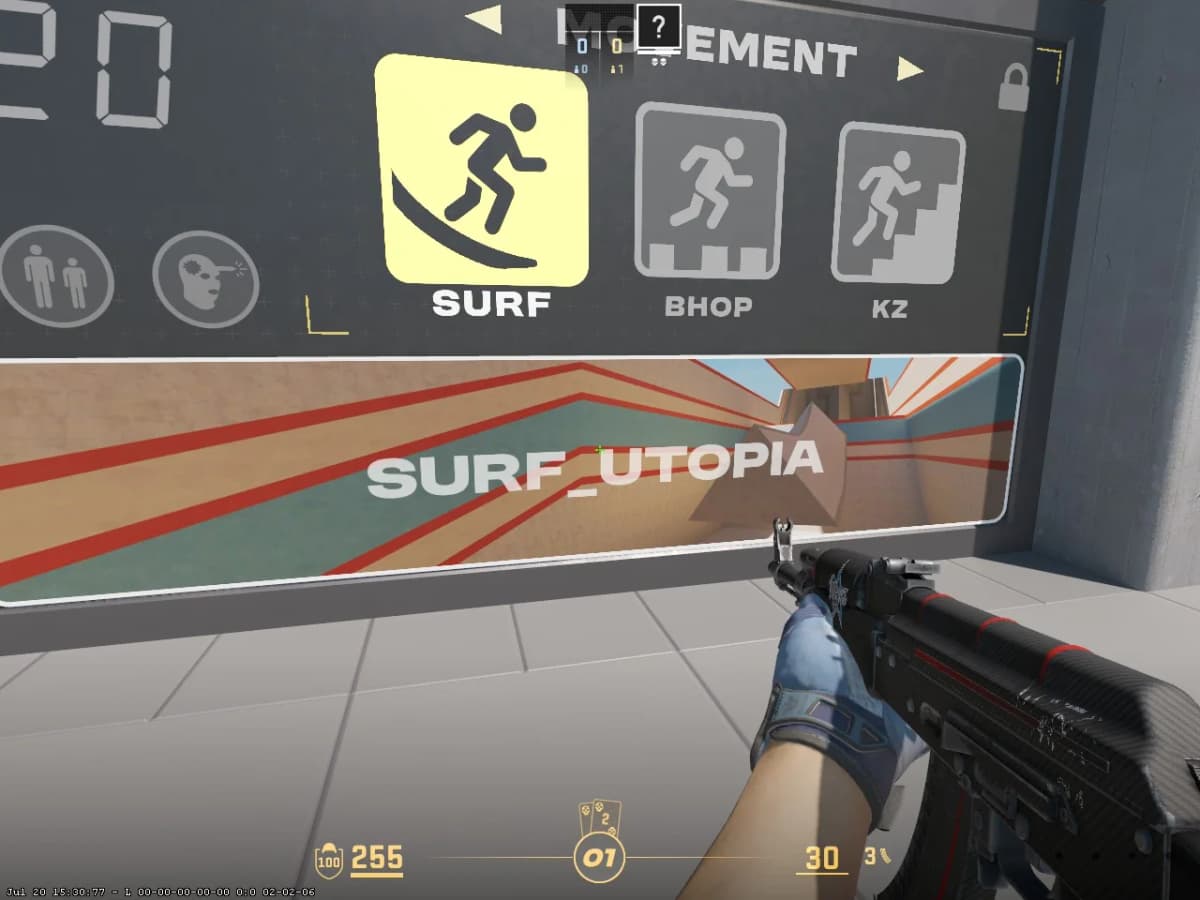 Выбор трассы SURF_UTOPIA в разделе движения TRAINING.01
