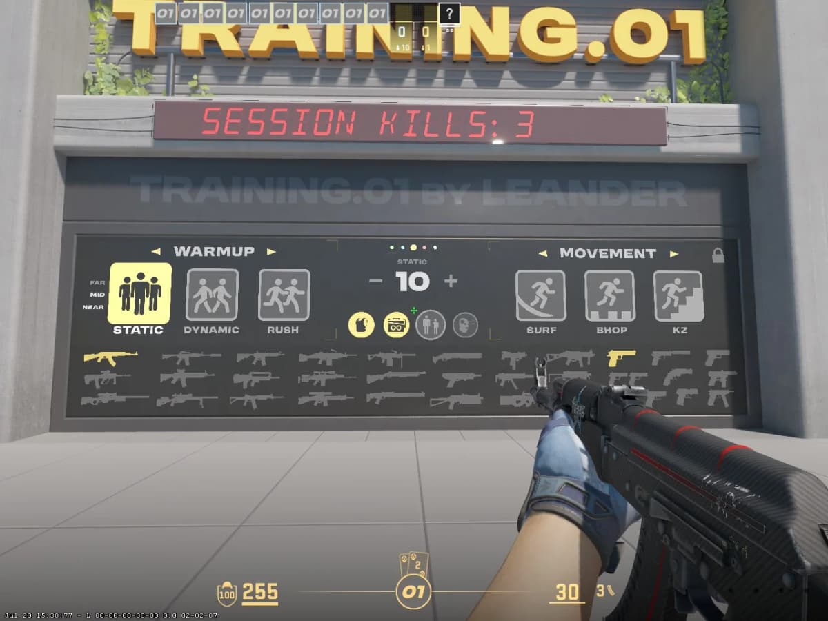 Полный стенд настроек карты TRAINING.01 со счётчиком убийств